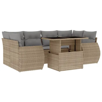Salon de jardin avec coussins 7 pcs beige résine tressée 2