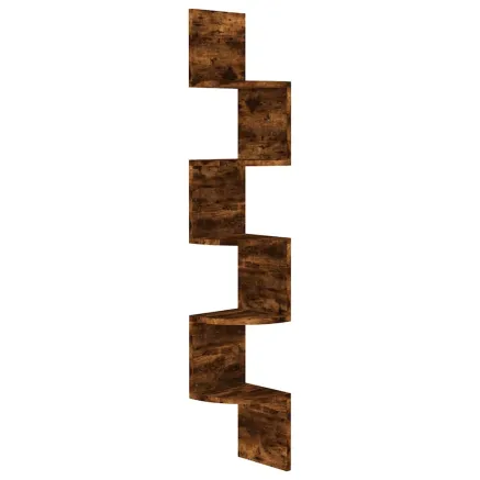 Étagère d'angle murale chêne fumé 19x19x123cm bois d'ingénierie 2