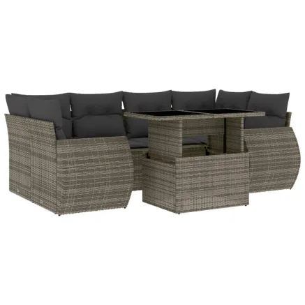 Salon de jardin avec coussins 7 pcs gris résine tressée 2