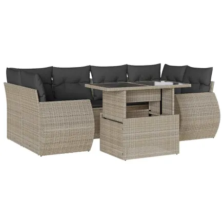 Salon de jardin avec coussins 7 pcs gris clair résine tressée 2