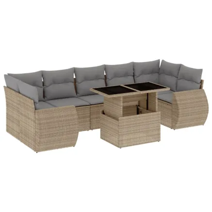 Salon de jardin avec coussins 8 pcs beige résine tressée 2