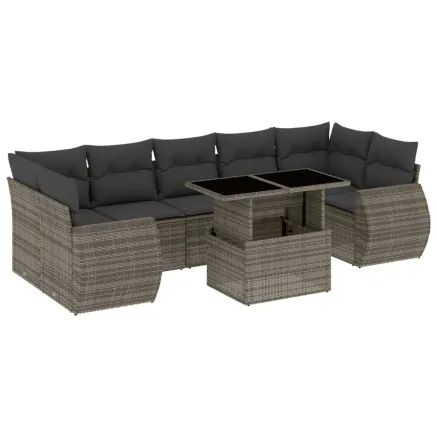 Salon de jardin 8 pcs avec coussins gris résine tressée 2