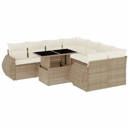 Salon de jardin avec coussins 9 pcs beige résine tressée 2
