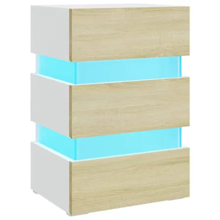 Table de chevet à LED Blanc et chêne sonoma 45x35x67 cm 2