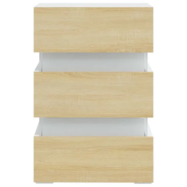 Table de chevet à LED Blanc et chêne sonoma 45x35x67 cm