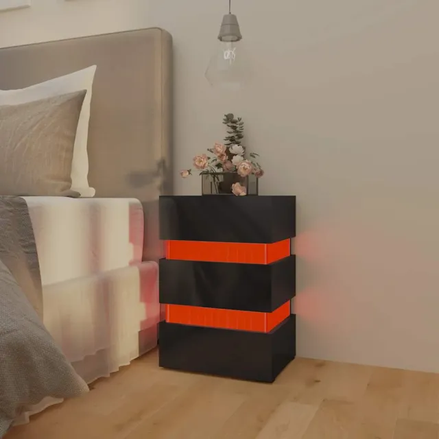 Table de chevet à LED noir brillant 45x35x67 cm bois ingénierie