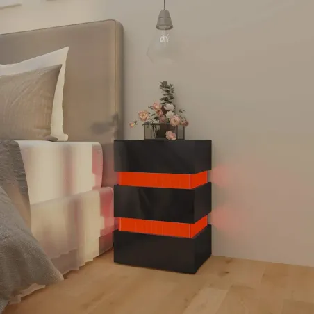 Table de chevet à LED noir brillant 45x35x67 cm bois ingénierie
