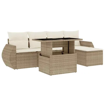 Salon de jardin avec coussins 6 pcs beige résine tressée 2