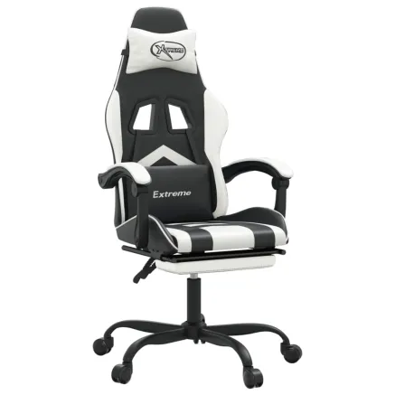 Chaise de jeu avec repose-pied Noir et blanc Similicuir 2