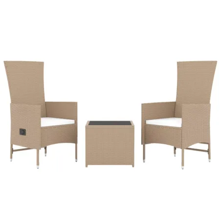 Ensemble de salon de jardin 3 pcs beige poly rotin et acier