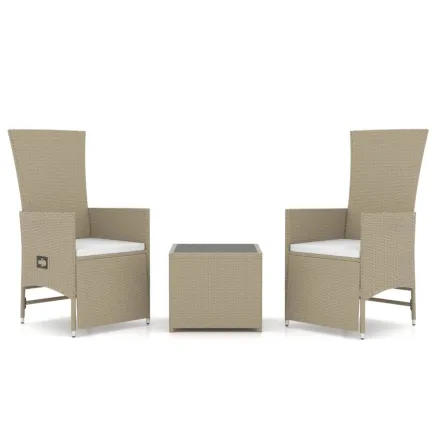 Ensemble de salon de jardin 3 pcs beige poly rotin et acier 2