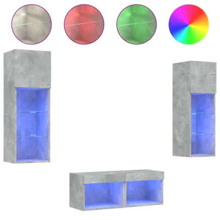 Meuble TV muraux 4 pcs avec lumières LED gris béton 2