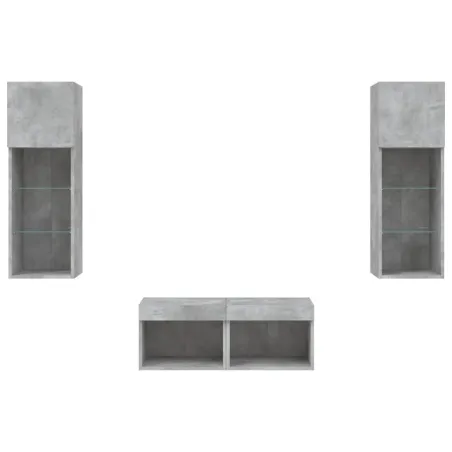 Meuble TV muraux 4 pcs avec lumières LED gris béton