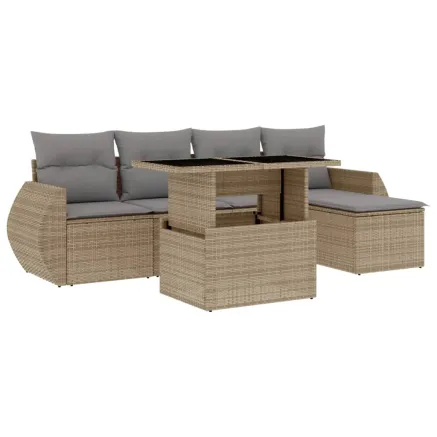 Salon de jardin avec coussins 6 pcs beige résine tressée 2