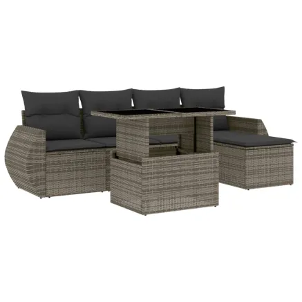 Salon de jardin 6 pcs avec coussins gris résine tressée 2