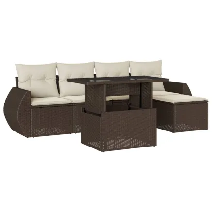 Salon de jardin avec coussins 6 pcs marron résine tressée 2