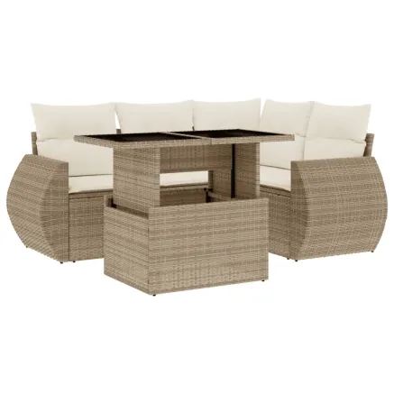 Salon de jardin avec coussins 5 pcs beige résine tressée 2