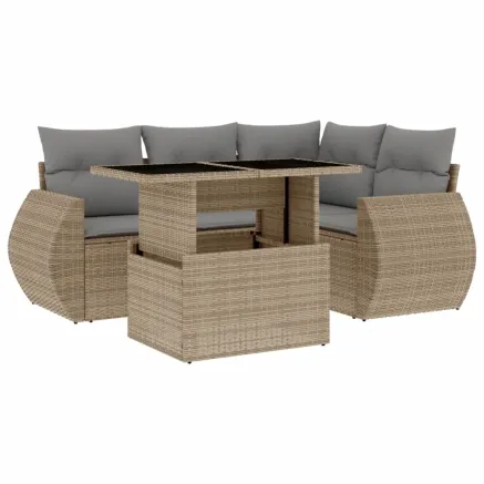 Salon de jardin avec coussins 5 pcs beige résine tressée 2