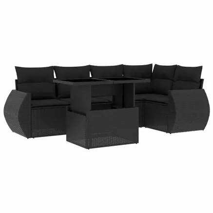 Salon de jardin 6 pcs avec coussins noir résine tressée 2