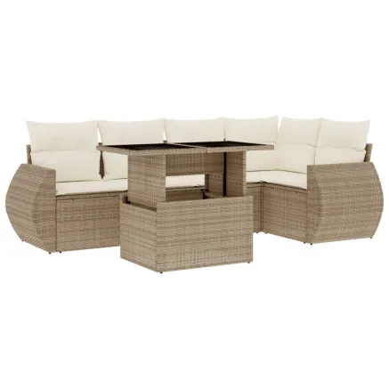 Salon de jardin avec coussins 6 pcs beige résine tressée 2