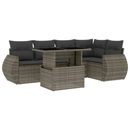 Salon de jardin 6 pcs avec coussins gris résine tressée 2