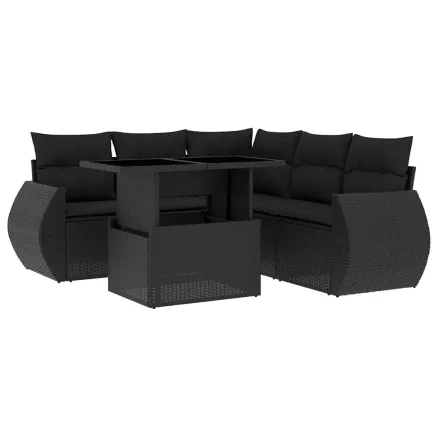 Salon de jardin 6 pcs avec coussins noir résine tressée 2