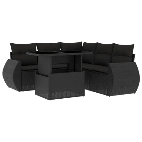 Salon de jardin 6 pcs avec coussins noir résine tressée