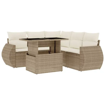 Salon de jardin avec coussins 6 pcs beige résine tressée 2