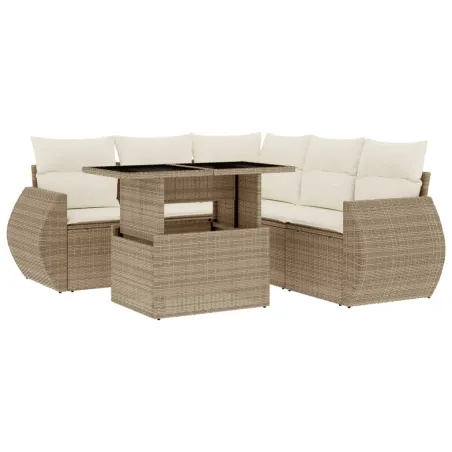 Salon de jardin avec coussins 6 pcs beige résine tressée