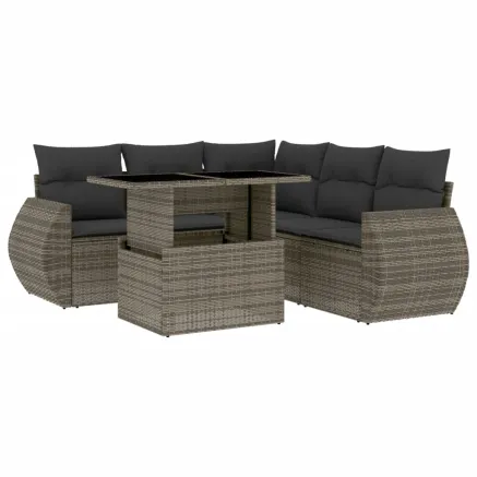 Salon de jardin 6 pcs avec coussins gris résine tressée 2