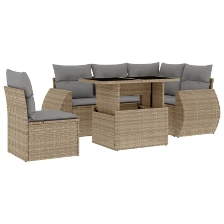 Salon de jardin avec coussins 6 pcs beige résine tressée 2