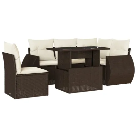 Salon de jardin avec coussins 6 pcs marron résine tressée 2