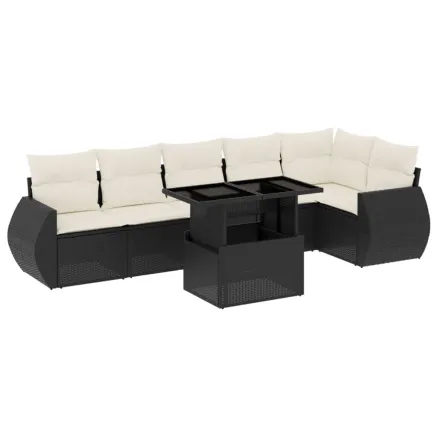 Salon de jardin 7 pcs avec coussins noir résine tressée 2