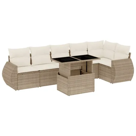 Salon de jardin avec coussins 7 pcs beige résine tressée