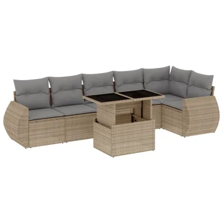 Salon de jardin avec coussins 7 pcs beige résine tressée 2