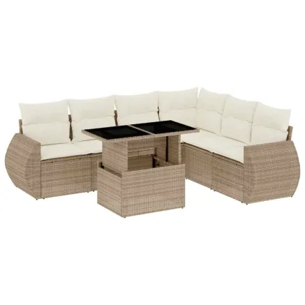 Salon de jardin avec coussins 7 pcs beige résine tressée 2