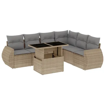 Salon de jardin avec coussins 7 pcs beige résine tressée 2