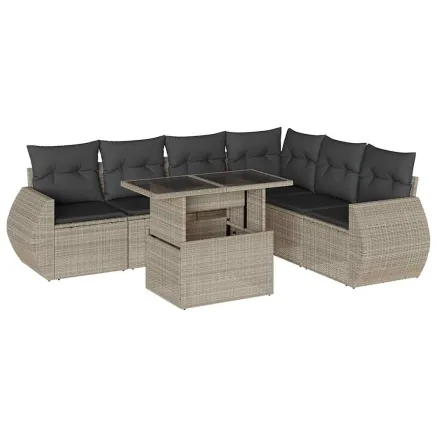 Salon de jardin avec coussins 7 pcs gris clair résine tressée 2