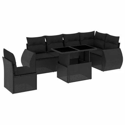 Salon de jardin 7 pcs avec coussins noir résine tressée 2