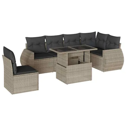 Salon de jardin avec coussins 7 pcs gris clair résine tressée 2