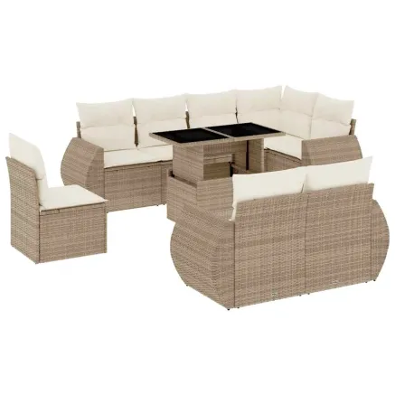 Salon de jardin avec coussins 9 pcs beige résine tressée 2