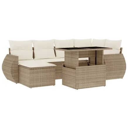 Salon de jardin avec coussins 7 pcs beige résine tressée 2