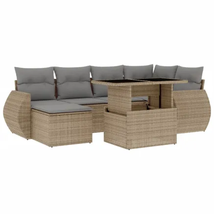 Salon de jardin avec coussins 7 pcs beige résine tressée 2