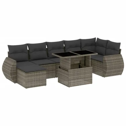 Salon de jardin 8 pcs avec coussins gris résine tressée 2