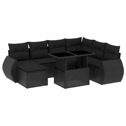 Salon de jardin 8 pcs avec coussins noir résine tressée 2