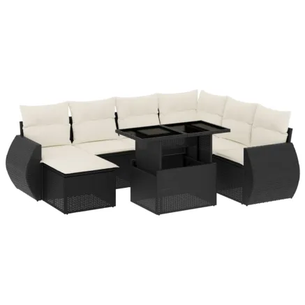 Salon de jardin 8 pcs avec coussins noir résine tressée 2