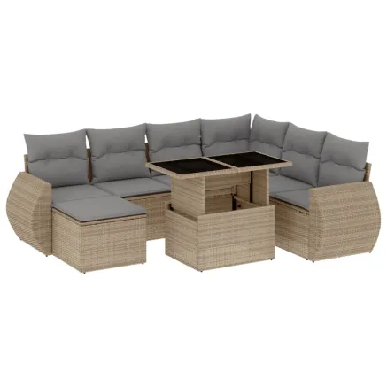 Salon de jardin avec coussins 8 pcs beige résine tressée 2