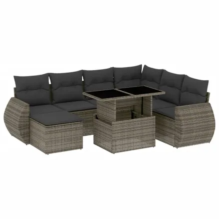 Salon de jardin 8 pcs avec coussins gris résine tressée 2