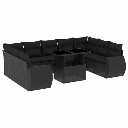 Salon de jardin 10 pcs avec coussins noir résine tressée 2