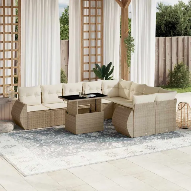 Salon de jardin avec coussins 10 pcs beige résine tressée